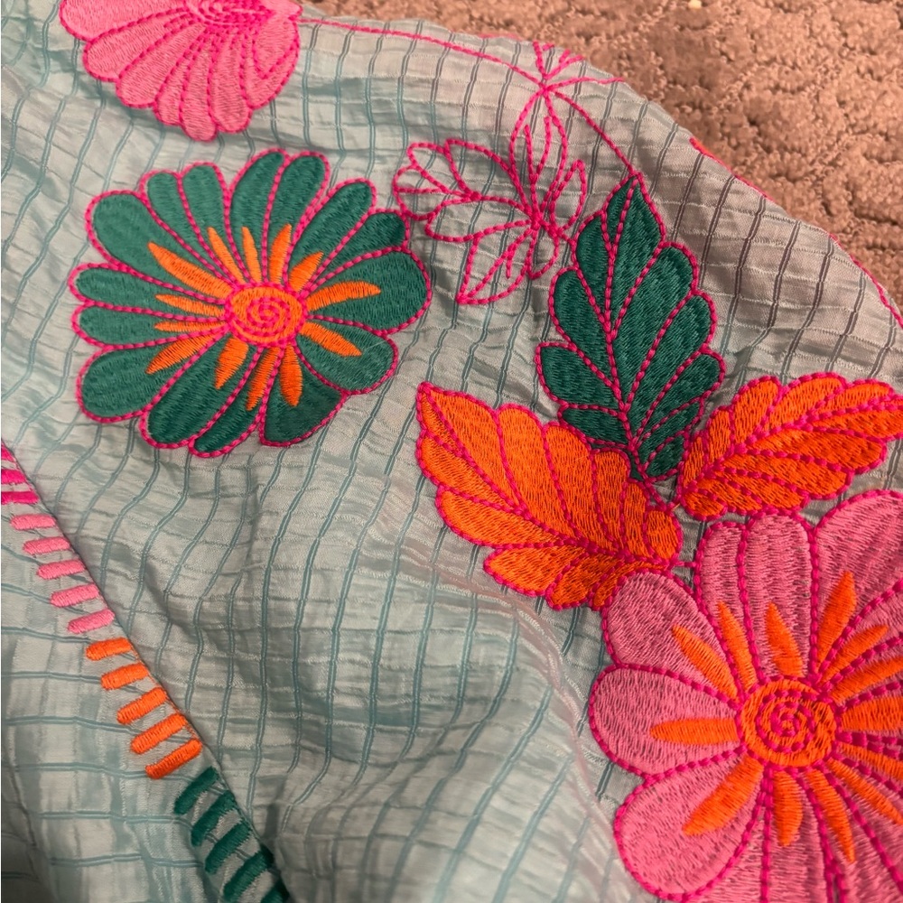 THML Aqua Peasant Top with Pink & Orange Floral Sleeves - Picture 7 of 8